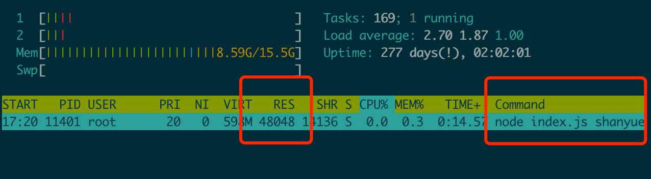 使用 htop 监控内存