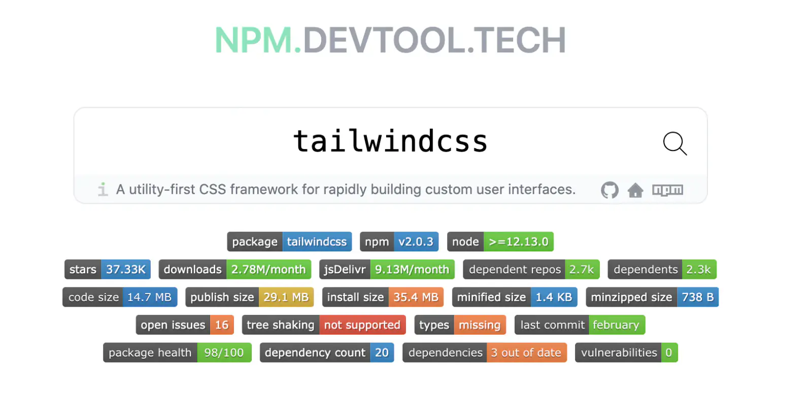 NPM.DEVTOOL 中 tailwind 标签大全
